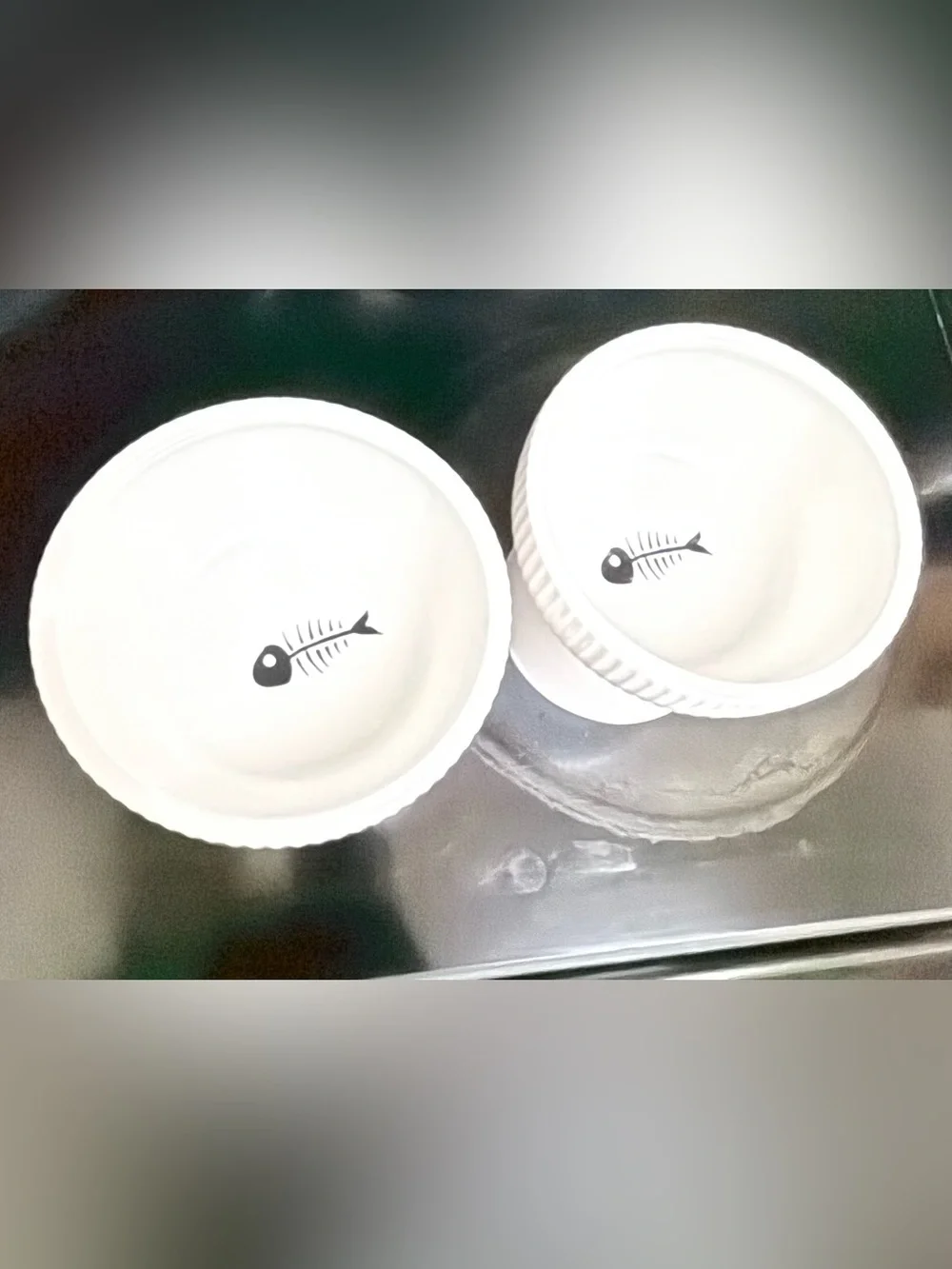 White Ceramic Fishbone Pet Food and Water Bowl - Set of 2